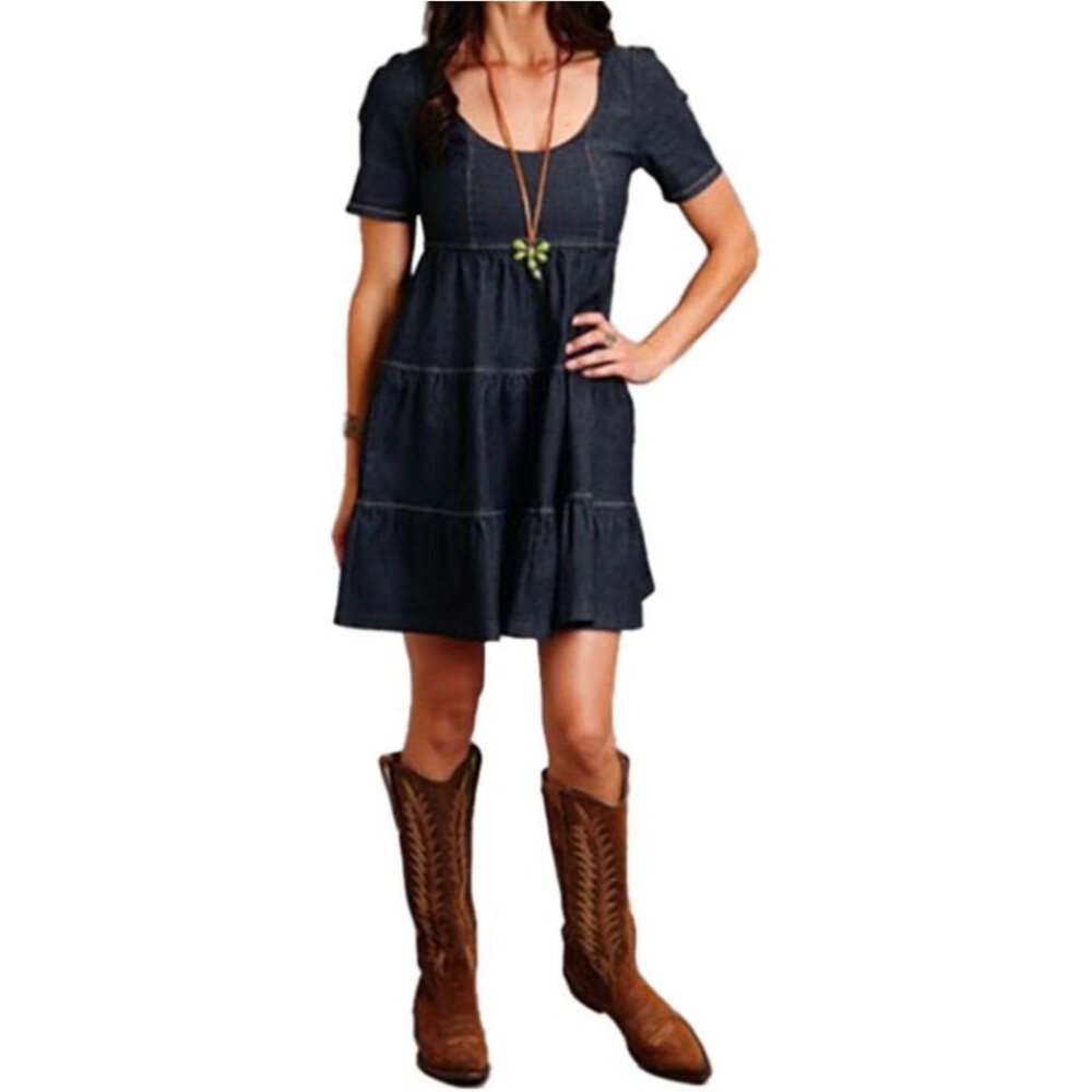 Stetson Dark Wash Short Sleeve Denim Mini Dress Size M NWT